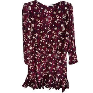 Veronica Beard Riggins Mini Dress Bordeaux Multi Floral Print Silk Size US 12